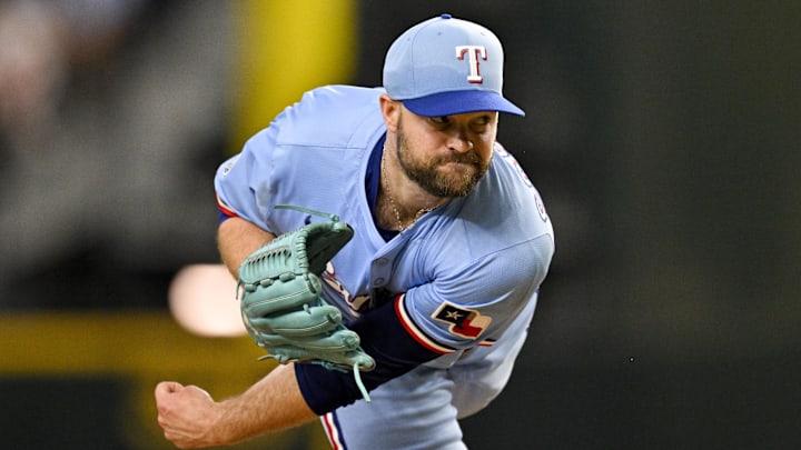 Aug 24, 2025; Arlington, Texas, USA; Texas Rangers relief pitcher Danny Coulombe (54) pitches against the Cleveland Guardians during the eighth inning at Globe Life Field. Mandatory Credit: Jerome Miron-Imagn Images Aug 24, 2025; Arlington, Texas, USA; Texas Rangers relief pitcher Danny Coulombe (54) pitches against the Cleveland Guardians during the eighth inning at Globe Life Field. Mandatory Credit: Jerome Miron-Imagn Images
