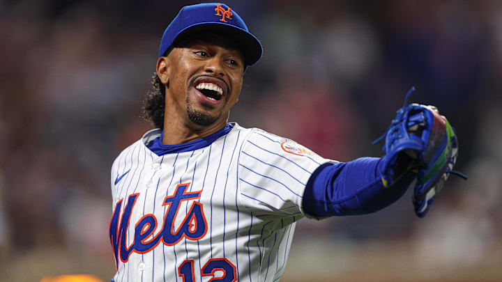 New York Mets shortstop Francisco Lindor (12) reacts during the sixth inning against the San Diego Padres at Citi Field.