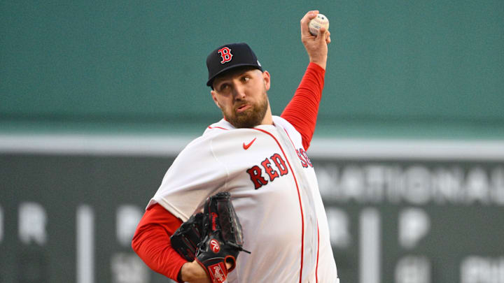 Apr 7, 2026; Boston, Massachusetts, USA; Boston Red Sox starting pitcher Garrett Crochet (35) pitches against the Milwaukee Brewers during the first inning at Fenway Park. Mandatory Credit: Eric Canha-Imagn Images