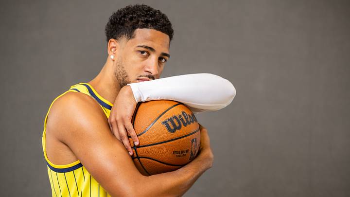 Sep 28, 2026; Indianapolis, IN, USA;  Indiana Pacers guard Tyrese Haliburton (0) poses for a photo during media day.  Mandatory Credit: Trevor Ruszkowski-Imagn Images