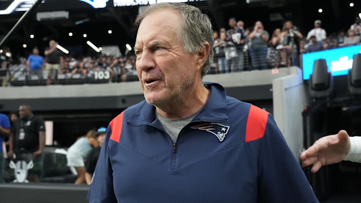 Aug 26, 2022; Paradise, Nevada, USA; New England Patriots head coach Bill Belichick enters the field