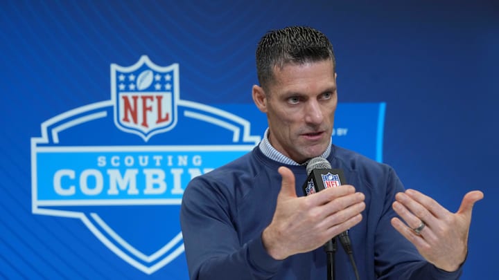 Feb 27, 2025; Indianapolis, IN, USA; Houston Texans general manager Nick Caserio speaks during the 2025 NFL Scouting Combine at the Indiana Convention Center. Mandatory Credit: Kirby Lee-Imagn Images