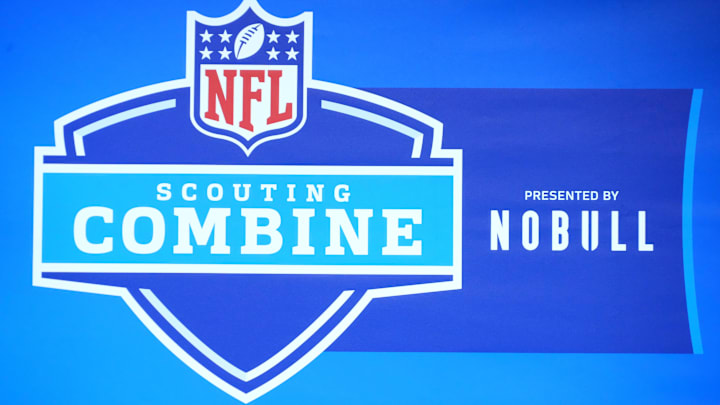 The NFL Scouting Combine logo at the Indiana Convention Center.