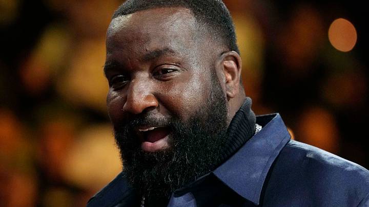 Dec 14, 2024; Las Vegas, Nevada, USA; Former NBA player Kendrick Perkins looks on during the fourth quarter between the Houston Rockets and the Oklahoma City Thunder. in a semifinal of the 2024 Emirates NBA Cup at T-Mobile Arena. Mandatory Credit: Kyle Terada-Imagn Images Dec 14, 2024; Las Vegas, Nevada, USA; Former NBA player Kendrick Perkins looks on during the fourth quarter between the Houston Rockets and the Oklahoma City Thunder. in a semifinal of the 2024 Emirates NBA Cup at T-Mobile Arena. Mandatory Credit: Kyle Terada-Imagn Images