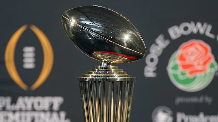 Dec 30, 2023; Pasadena, CA, USA; The Leishman Trophy at Rose Bowl media day at Rose Bowl Stadium.