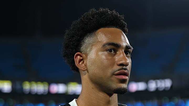 Aug 21, 2025; Charlotte, North Carolina, USA; Carolina Panthers quarterback Bryce Young (9) walks off the field after the game against the Pittsburgh Steelers at Bank of America Stadium. Mandatory Credit: Allison Lawhon-Imagn Images