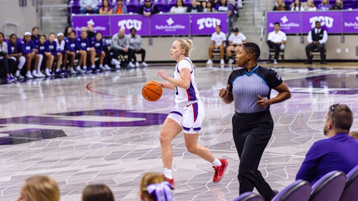 Hailey Van Lith handles the ball for TCU in a win over Idaho State on November 24, 2024.