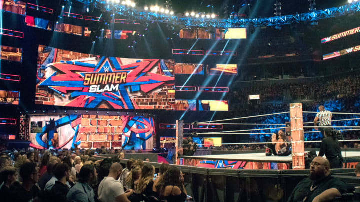 A match in progress during WWE SummerSlam. A match in progress during WWE SummerSlam.