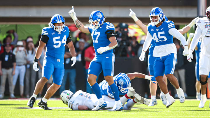 BYU linebacker Jack Kelly gets a sack against Texas Tech BYU linebacker Jack Kelly gets a sack against Texas Tech