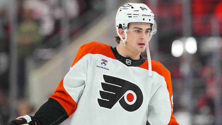 May 4, 2026; Raleigh, North Carolina, USA; Philadelphia Flyers right wing Porter Martone (94) during the warmups before the game against the Carolina Hurricanes in game two of the second round of the 2026 Stanley Cup Playoffs at Lenovo Center.
