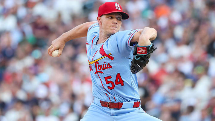 Aug 24, 2024; Minneapolis, Minnesota, USA; St. Louis Cardinals starting pitcher Sonny Gray (54) delivers a pitch against the Minnesota Twins during the first inning at Target Field