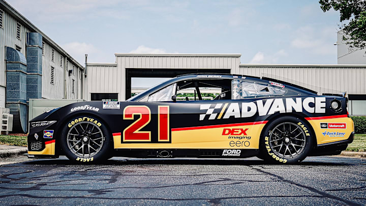 Josh Berry's No. 21 Advance Auto Parts Ford Mustang Dark Horse that will run this weekend at Dover Motor Speeedway. Josh Berry's No. 21 Advance Auto Parts Ford Mustang Dark Horse that will run this weekend at Dover Motor Speeedway.