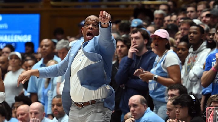 UNC basketball head coach Hubert Davis versus Duke UNC basketball head coach Hubert Davis versus Duke
