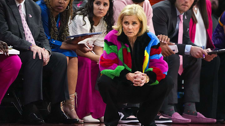 LSU head coach Kim Mulkey watches from the sideline during the game against the Texas Longhorns at the Moody Center on Sunday, Feb. 16, 2025. LSU head coach Kim Mulkey watches from the sideline during the game against the Texas Longhorns at the Moody Center on Sunday, Feb. 16, 2025.