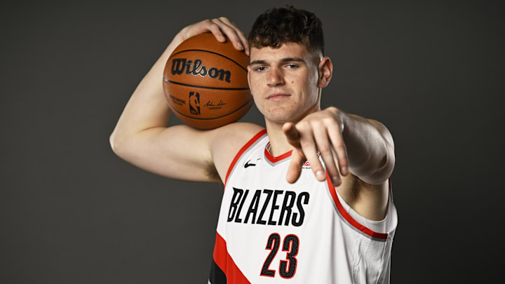 Sep 30, 2024; Portland, Oregon, USA; Portland Trail Blazers center Donovan Clingan (23). Mandatory Credit: Troy Wayrynen-Imagn Images Sep 30, 2024; Portland, Oregon, USA; Portland Trail Blazers center Donovan Clingan (23). Mandatory Credit: Troy Wayrynen-Imagn Images