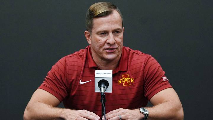 Iowa State men’s basketball head coach T.J. Otzelberger speaks with the media during the university’s men’s basketball media day at Hilton Coliseum in Ames, Iowa. (Nirmalendu Majumdar/Ames Tribune, USA TODAY Network) Iowa State men’s basketball head coach T.J. Otzelberger speaks with the media during the university’s men’s basketball media day at Hilton Coliseum in Ames, Iowa. (Nirmalendu Majumdar/Ames Tribune, USA TODAY Network)