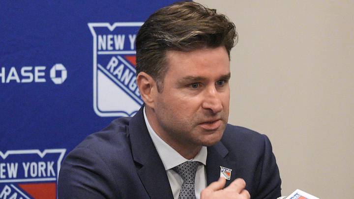 NY Rangers president and general manager Chris Drury speaks during a press conference to introduce new head coach Mike Sullivan at the MSG Training Center in Tarrytown, New York May 8, 2025. NY Rangers president and general manager Chris Drury speaks during a press conference to introduce new head coach Mike Sullivan at the MSG Training Center in Tarrytown, New York May 8, 2025.