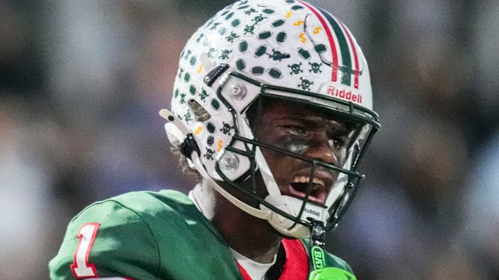 Lawrence North Wildcats Monshun Sales celebrates after catching a pass Friday, Oct. 3, 2025, during a game between the Lawrence North Wildcats and Warren Central at Lawrence North High School in Indianapolis.
