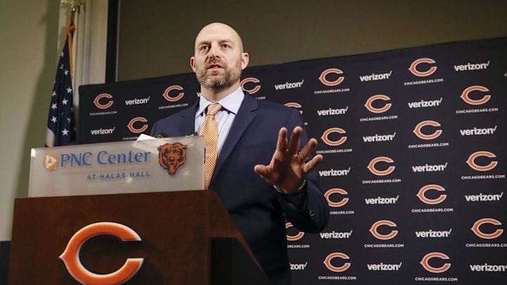 Matt Nagy at his hiring press conference with the Bears. He was hired Jan. 8, much earlier than this Bears hire will occur. Matt Nagy at his hiring press conference with the Bears. He was hired Jan. 8, much earlier than this Bears hire will occur.