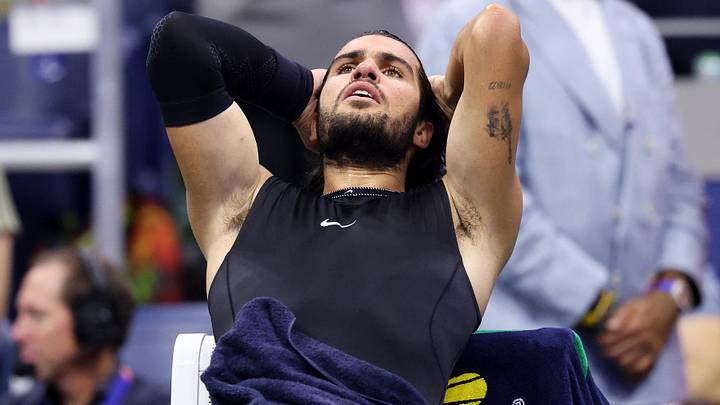 Tennis - U.S. Open - Flushing Meadows, New York, United States - September 9, 2026 Spain's Carlos Alcaraz reacts during his quarter-final match against Ben Shelton of the U.S. IMAGN IMAGES via Reuters/Geoff Burke