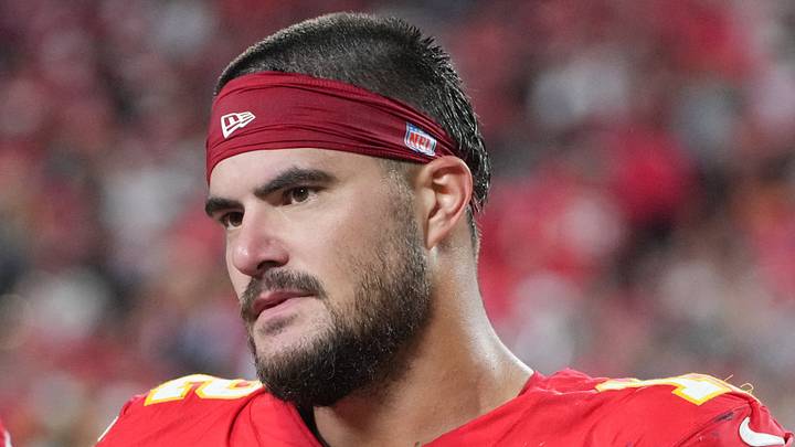 Aug 28, 2026; Kansas City, Missouri, USA; Kansas City Chiefs tight end Jared Wiley (12) on the sidelines against the Seattle Seahawks during the game at Arrowhead Stadium. Mandatory Credit: Denny Medley-Imagn Images