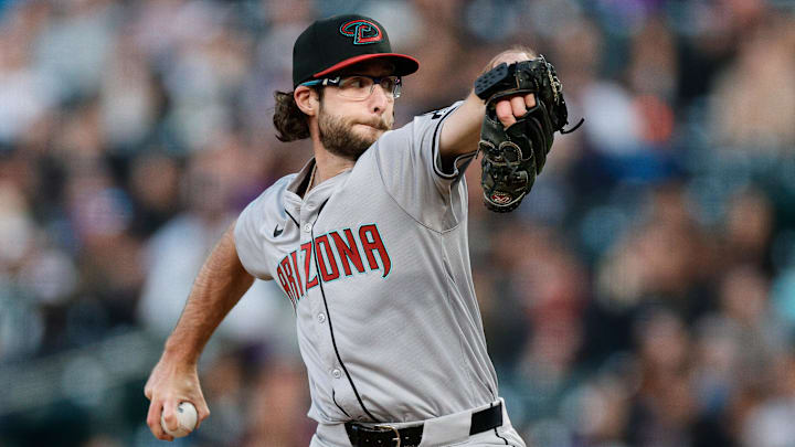 Apr 8, 2024; Denver, Colorado, USA; Arizona Diamondbacks starting pitcher Zac Gallen (23) pitches in the second inning against the Colorado Rockies at Coors Field. Apr 8, 2024; Denver, Colorado, USA; Arizona Diamondbacks starting pitcher Zac Gallen (23) pitches in the second inning against the Colorado Rockies at Coors Field.
