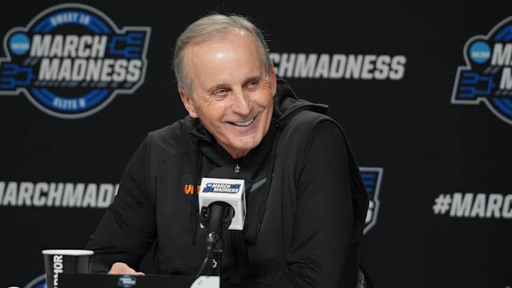 Mar 26, 2026; Chicago, IL, USA; Tennessee Volunteers head coach Rick Barnes during a press conference ahead of the midwest regional of the men's 2026 NCAA Tournament at United Center. Mandatory Credit: David Banks-Imagn Images Mar 26, 2026; Chicago, IL, USA; Tennessee Volunteers head coach Rick Barnes during a press conference ahead of the midwest regional of the men's 2026 NCAA Tournament at United Center. Mandatory Credit: David Banks-Imagn Images