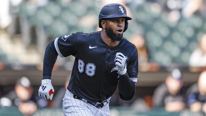 Apr 18, 2023; Chicago, Illinois, USA; Chicago White Sox center fielder Luis Robert Jr. (88) runs to second base after hitting a two-run double against the Philadelphia Phillies during the third inning of game one of the doubleheader at Guaranteed Rate Field. Apr 18, 2023; Chicago, Illinois, USA; Chicago White Sox center fielder Luis Robert Jr. (88) runs to second base after hitting a two-run double against the Philadelphia Phillies during the third inning of game one of the doubleheader at Guaranteed Rate Field.