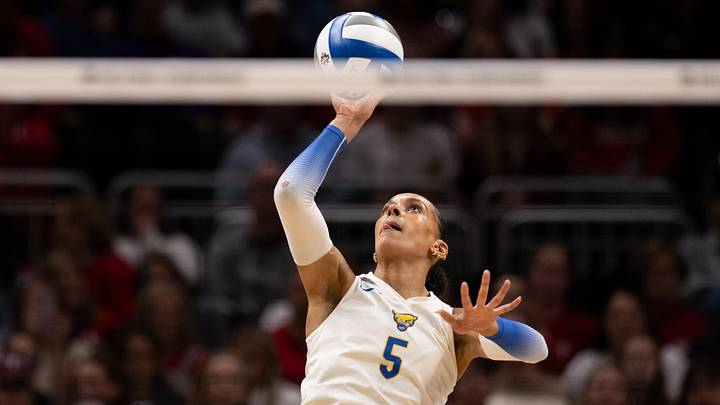 Dec 18, 2025; Kansas City, MO, USA; Pittsburgh Panthers right-side hitter Olivia Babcock (5) hits the ball in a 2025 NCAA Women’s Volleyball Championship semifinal match at T-Mobile Center. Mandatory Credit: Kylie Graham-Imagn Images Dec 18, 2025; Kansas City, MO, USA; Pittsburgh Panthers right-side hitter Olivia Babcock (5) hits the ball in a 2025 NCAA Women’s Volleyball Championship semifinal match at T-Mobile Center. Mandatory Credit: Kylie Graham-Imagn Images