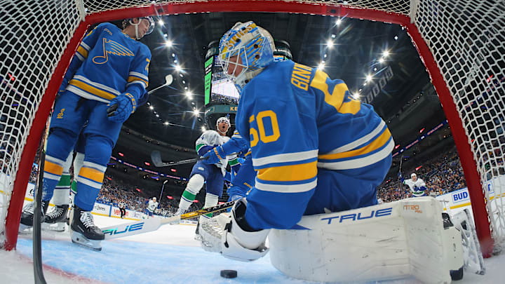 St. Louis Blues goaltender Jordan Binnington was at the forefront of a controversial play. St. Louis Blues goaltender Jordan Binnington was at the forefront of a controversial play.