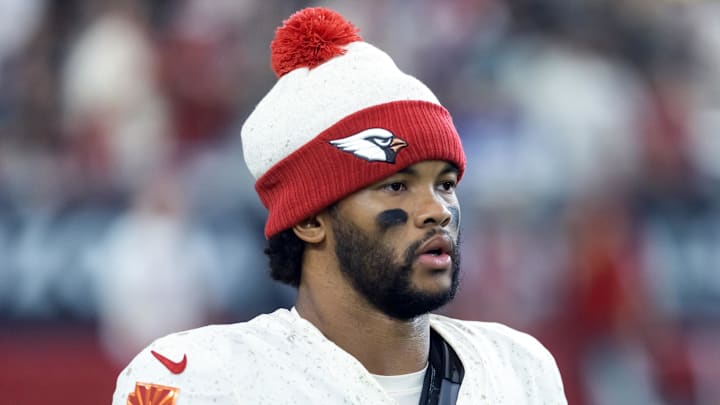Sep 25, 2025; Glendale, Arizona, USA; Arizona Cardinals quarterback Kyler Murray (1) against the Seattle Seahawks at State Farm Stadium. Mandatory Credit: Mark J. Rebilas-Imagn Images