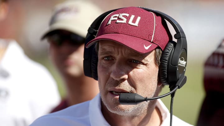 Nov 4, 2017; Tallahassee, FL, USA; Florida State Seminoles head coach Jimbo Fisher against the Syracuse Orange at Doak Campbell Stadium. Mandatory Credit: Glenn Beil-Imagn Images