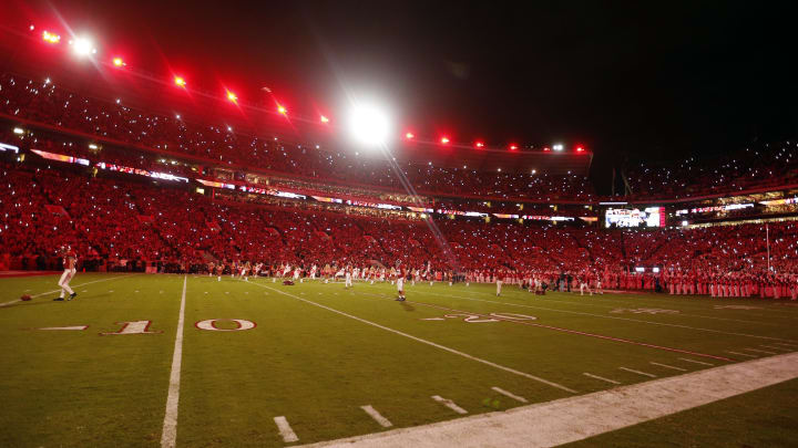 Oct 19, 2019; Tuscaloosa, AL, USA; Alabama shows off the new lights before the first half of an NCAA football game between the Alabama Crimson Tide and the Tennessee Volunteers at Bryant-Denny Stadium. Mandatory Credit: Butch Dill-USA TODAY Sports