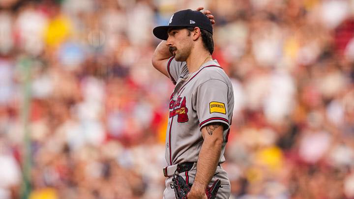 May 26, 2026; Boston, Massachusetts, USA;  Atlanta Braves pitcher Spencer Strider (99) on the mound against the Boston Red Sox in the first inning at Fenway Park. Mandatory Credit: David Butler II-Imagn Images