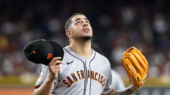 Sep 16, 2025; Phoenix, Arizona, USA; San Francisco Giants pitcher Jose Butto against the Arizona Diamondbacks at Chase Field. Mandatory Credit: Mark J. Rebilas-Imagn Images