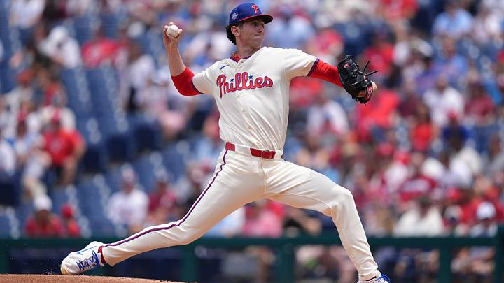 Philadelphia Phillies starting pitcher Andrew Painter (24) throws a pitch against the Miami Marlins.