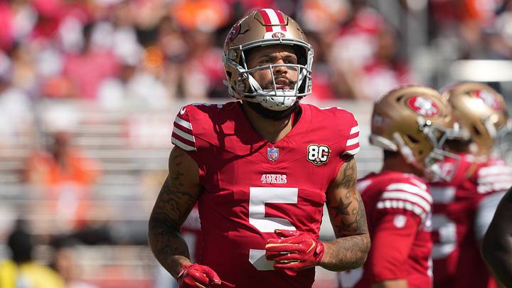 San Francisco 49ers wide receiver Mike Evans (5) during the first quarter against the Denver Broncos at Levi's Stadium. Mandatory Credit: Darren Yamashita-Imagn Images San Francisco 49ers wide receiver Mike Evans (5) during the first quarter against the Denver Broncos at Levi's Stadium. Mandatory Credit: Darren Yamashita-Imagn Images