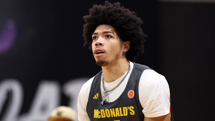 Mar 30, 2026; Goodyear, AZ, USA; Tyran Stokes during the McDonalds All American Jam Fest at Millennium High School. Mandatory Credit: Mark J. Rebilas-Imagn Images