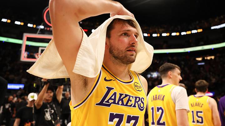 Mar 19, 2026; Miami, Florida, USA; Los Angeles Lakers guard Luka Doncic (77) after 60 point game against the Miami Heat at Kaseya Center. Mandatory Credit: Isabella Frias-Imagn Images Mar 19, 2026; Miami, Florida, USA; Los Angeles Lakers guard Luka Doncic (77) after 60 point game against the Miami Heat at Kaseya Center. Mandatory Credit: Isabella Frias-Imagn Images