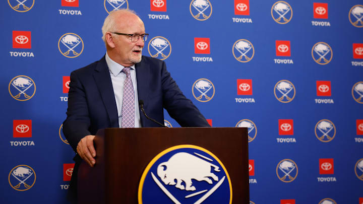 Lindy Ruff in his postgame press conference after a win against the Flyers. 