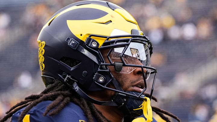 Michigan linebacker Jaishawn Barham warms up before the Central Michigan game at Michigan Stadium.