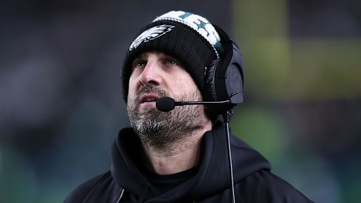 Jan 12, 2025; Philadelphia, Pennsylvania, USA; Philadelphia Eagles head coach Nick Sirianni reacts during the game against the Green Bay Packers in an NFC wild card game at Lincoln Financial Field. Mandatory Credit: Bill Streicher-Imagn Images