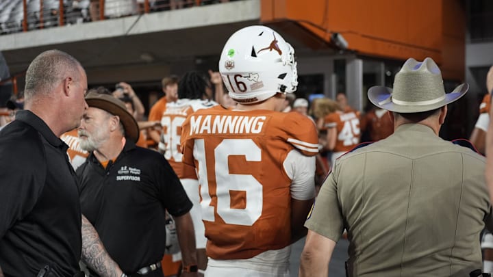 Texas Longhorns quarterback Arch Manning (16) on Sep. 14, 2024, at Darrell K Royal-Texas Memorial Stadium in Austin, Texas.