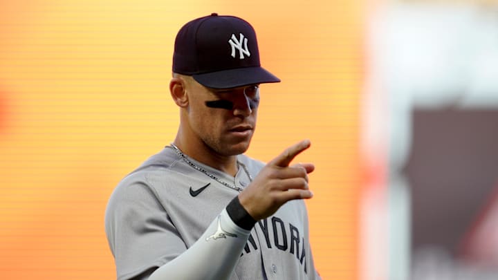 Mar 28, 2026; San Francisco, California, USA; New York Yankees right fielder Aaron Judge (99) walks towards the dugout after the Yankees defeated the San Francisco Giants at Oracle Park. Mandatory Credit: Cary Edmondson-Imagn Images