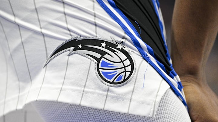 A view of the Orlando Magic logo during the game between the Dallas Mavericks and the Orlando Magic at the American Airlines Center.