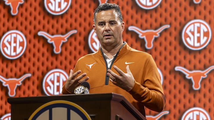 Texas Longhorns head coach Sean Miller talks with the media during SEC Media Days at Grand Bohemian Hotel. 