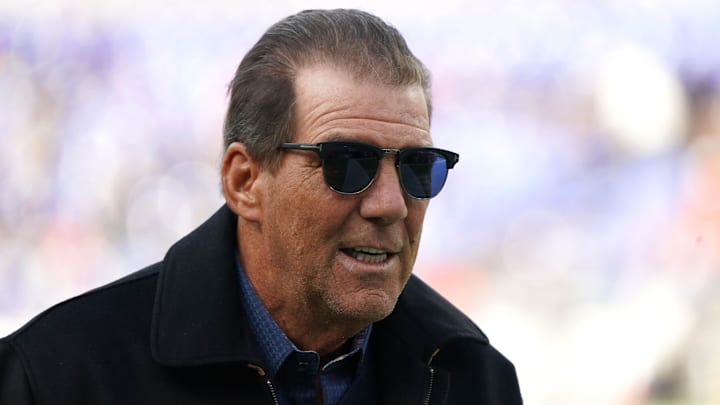 Dec 4, 2022; Baltimore, Maryland, USA; Baltimore Ravens owner Steve Bisciotti on the field prior to the game against the Denver Broncos at M&T Bank Stadium. Mandatory Credit: Mitch Stringer-Imagn Images