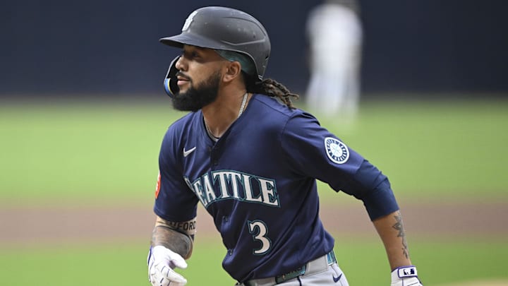 Seattle Mariners shortstop J.P. Crawford runs after hitting a home run against the San Diego Padres on May 16 at T-Mobile Park.
