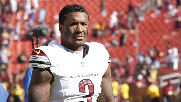 Sep 7, 2025; Landover, Maryland, USA; Washington Commanders safety Will Harris (3) walks off the field after the game against the New York Giants at Northwest Stadium. Mandatory Credit: Amber Searls-Imagn Images
