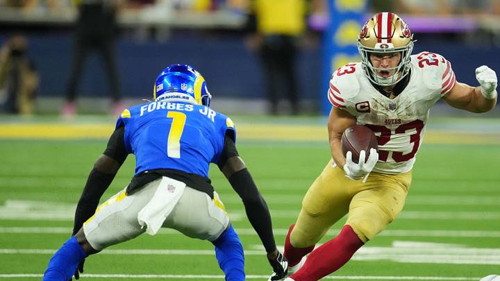 San Francisco 49ers running back Christian McCaffrey is a solid prop target in Week 1. San Francisco 49ers running back Christian McCaffrey is a solid prop target in Week 1.